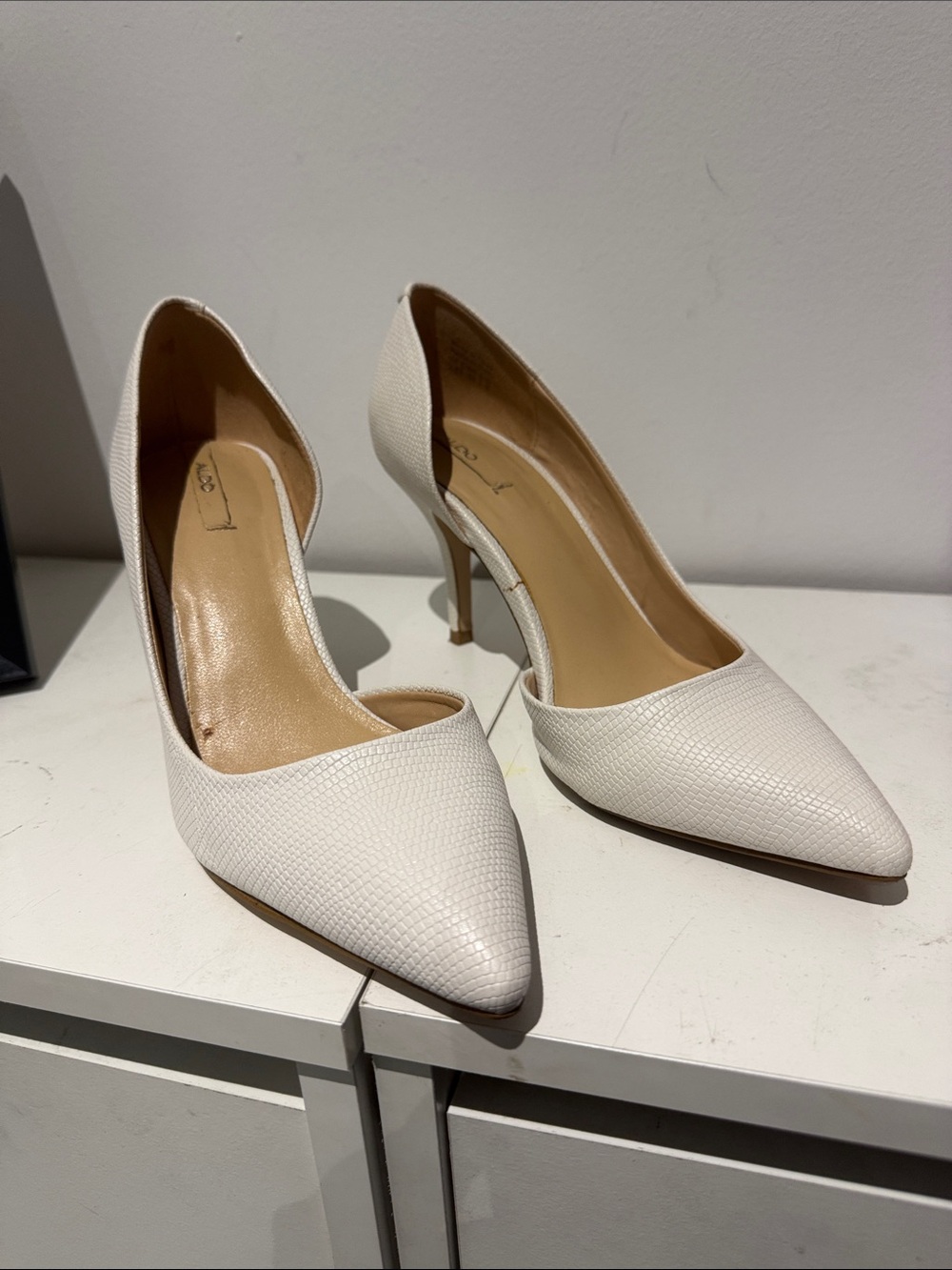 Aldo Ivory Textured Pointed-Toe Stiletto Heels
